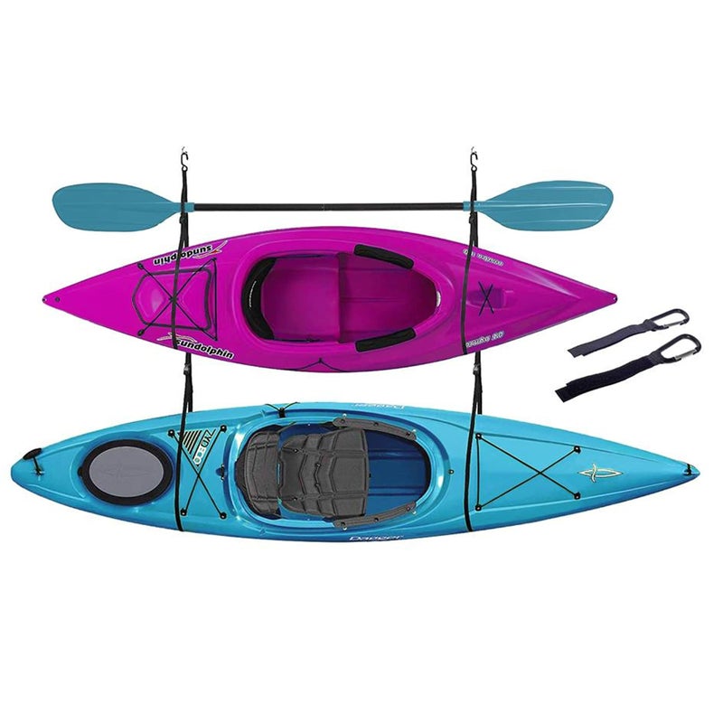 ZUJARA Double Kayak Storage Straps System Comes with 2 Carabiner Paddle Clips - Double Kayak Hanger, Alternative to Rack for Garage - Image 1